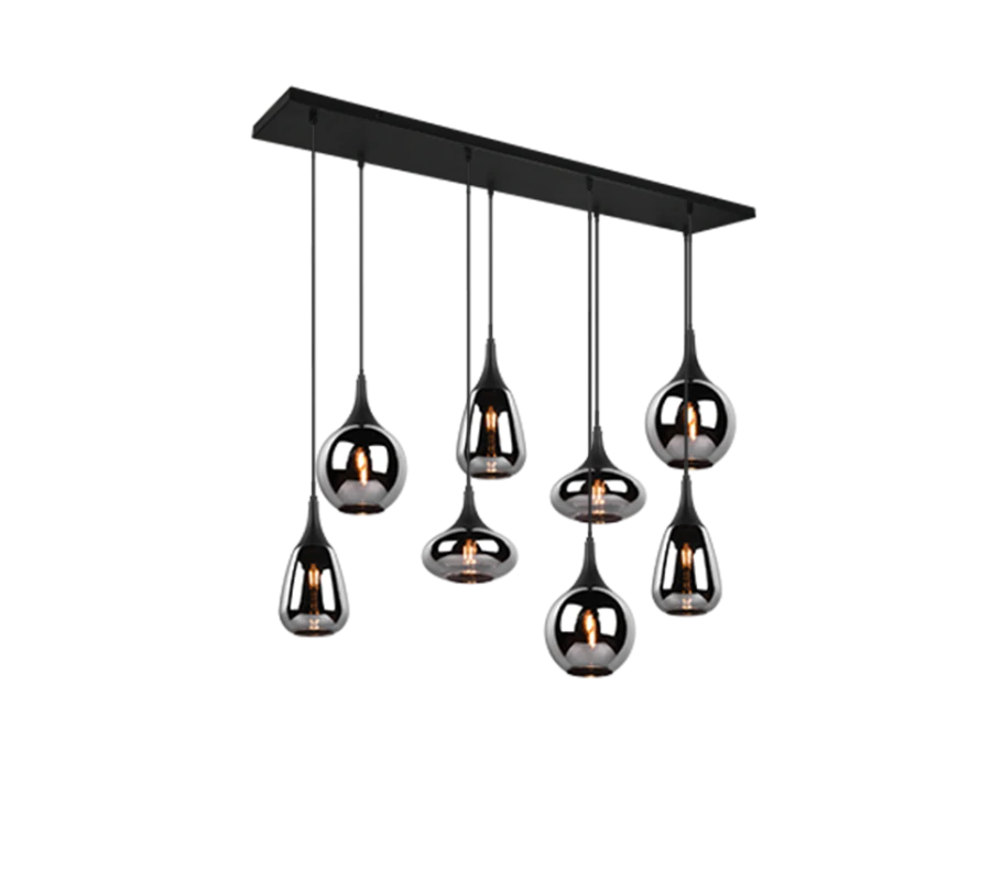 Φωτιστικό Κρεμαστό Μοντέρνο Οκτάφωτη Ράγα 121xH150cm 8xE14 Μαύρο Χρώμα Trio Lighting Lumina 317000832