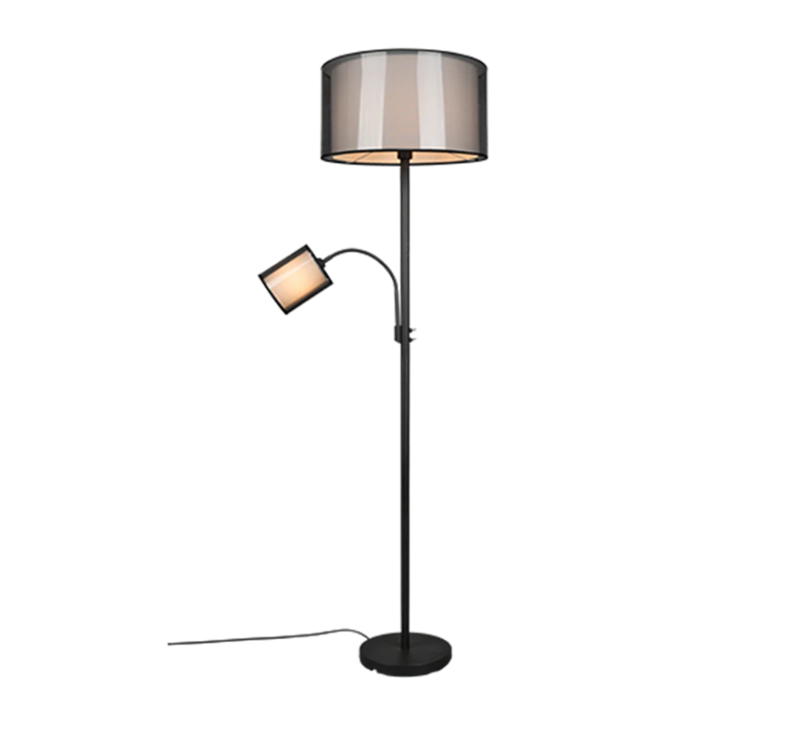 Επιτδαπέδιο Φωτιστικό 45xH174cm 1xE27 & Βοηθητικό 1xE14 Μέταλλο Μαύρο-Ύφασμα Smoke Trio Lighting Burton 411400232