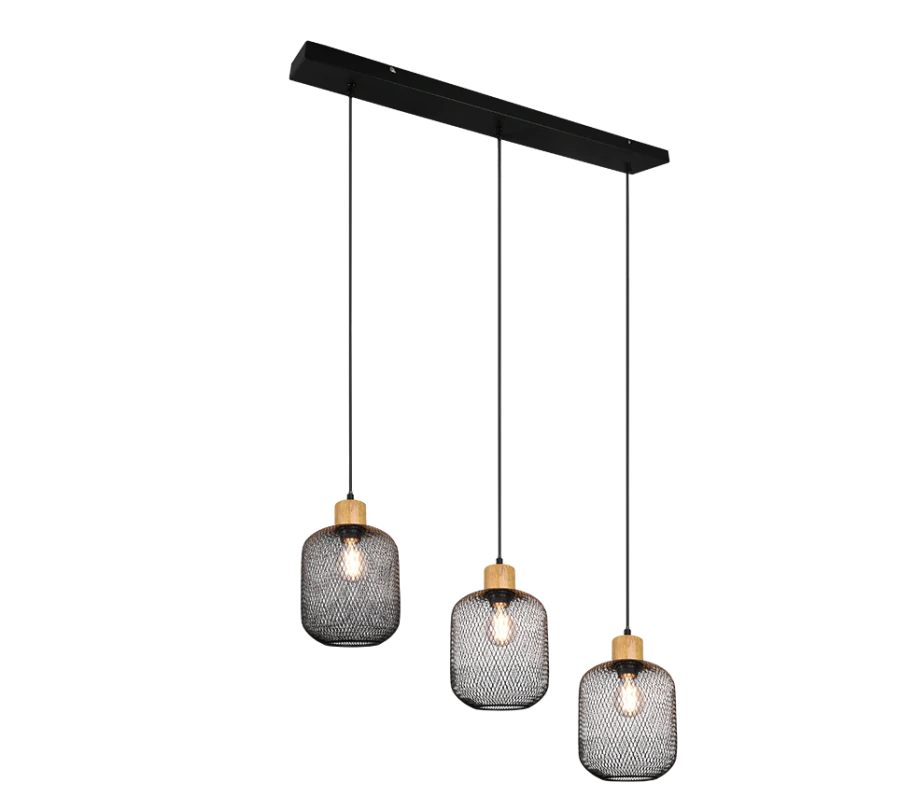 Κρεμαστό Vintage Φωτιστικό Ράγα Τρίφωτη L80xH150cm 3xE27 Μαύρο Ματ Trio Lighting Calimero R30563032