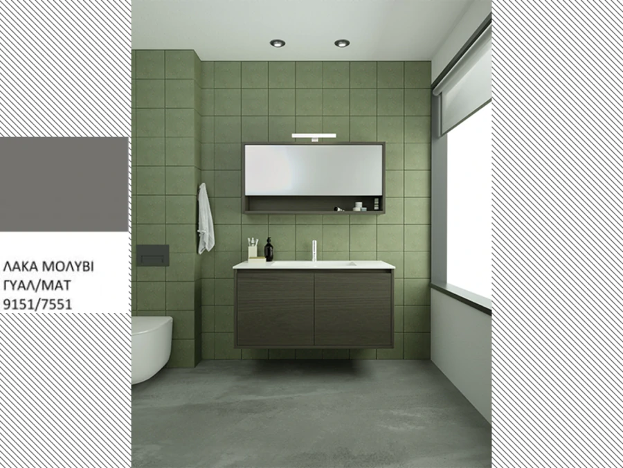 Σετ Έπιπλο Μπάνιου 91*50 εκ.MDF Λάκα Ανθρακί,Νιπτήρας Solid Λευκό, Καθρέπτης, Φωτιστικό, Urban IΙ 