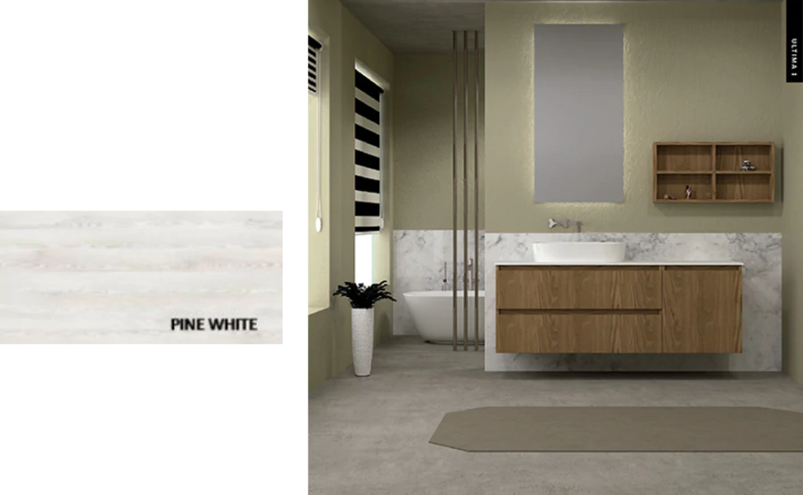  Έπιπλο Μπάνιου Μ126xB50xY55cm Βάση-Πάγκος Solid 12mm-Νιπτήρας-Καθρέπτης-Άνω Ντουλάπι, Μελαμίνη σε MDF Pine White Savvopoulos Ultima 01-8010