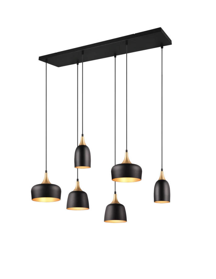 Φωτιστικό Κρεμαστό Τρίφωτο Ράγα L90,5x32,5xΗ150cm 6xE14 Μέταλλο Μαύρο-Χρυσό Trio Chiraz 310500632