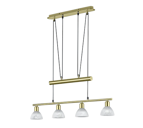 Φωτιστικό Κρεμαστό Τετράφωτο Ράγα L80,5xH 95-160cm Led Ε14  4x14,5w 4x400lm 3000K Brass Mat -Γυαλί Αλάβαστρος Trio Lighting Levisto 371010408